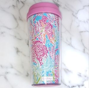 Lilly Pulitzer Let's Cha Cha multi print Summer 2013 pink lid 16 oz Travel copy